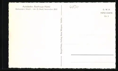 AK Gütersloh i. West., Autobahn-Rasthaus-Hotel, Inh. G. Neef