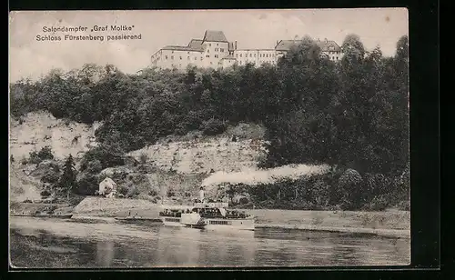 AK Salondampfer Graf Moltke Schloss Fürstenberg passierend