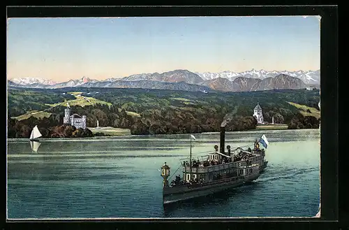 AK Starnberger See, Salomdampfer Bavaria, Schloss Berg