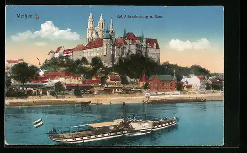 AK Meissen, Kgl. Albrechtsburg und Dom, Dampfer Germania