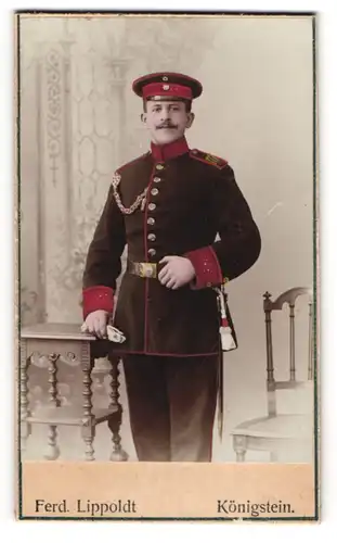 Fotografie Ferd. Lippold, Königstein, Soldat in Uniform Rgt. 177, Handkoloriert