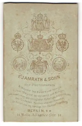 Fotografie F. Jamrath & Sohn, Berlin, Belle-Alliance-Str. 14, königlich / kaiserliche Wappen und Medaille