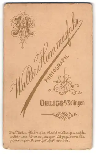 Fotografie Walter Hammersfahr, Ohligs, Fotografen Monogramm und Anschrift des Ateliers