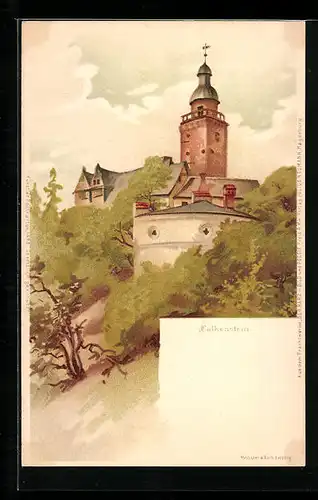 Lithographie Falkenstein, Ortspartie mit Turm