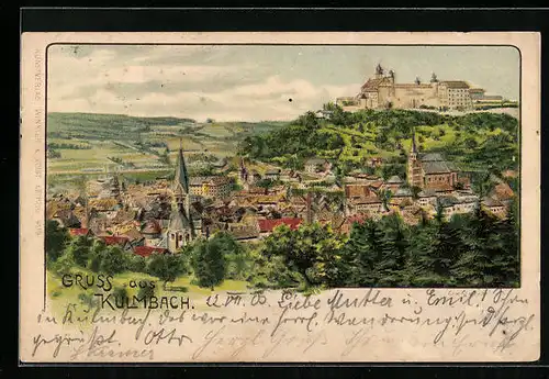 Lithographie Kulmbach, Gesamtansicht aus der Vogelschau