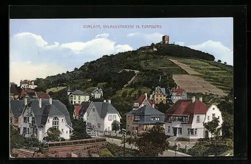 AK Durlach, Uhlandstrasse mit Turmberg