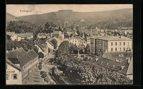 AK Ettlingen, Teilansicht aus der Vogelschau