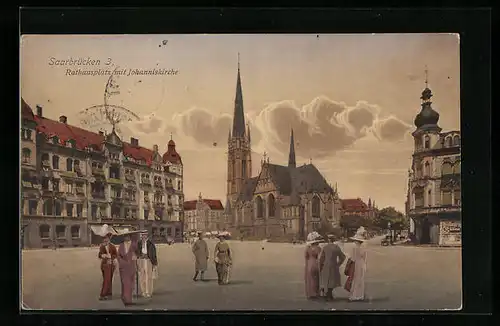 AK Saarbrücken, Rathausplatz mit Johanniskirche