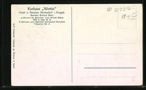 AK Hermsdorf /Erzgeb., Hotel-Pension Kurhaus Wettin Richard Rehn mit Umgebung