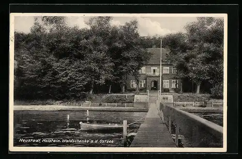 AK Neustadt / Holstein, Gasthaus Waldschenke vom Steg aus