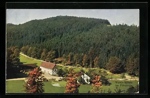 AK Paunsdorf, Wahls Mühle im Pöbeltale aus der Vogelschau