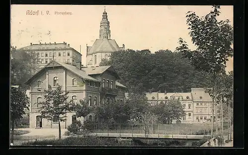 AK Adorf i. V., Pfortenberg mit Brücke und Kirche