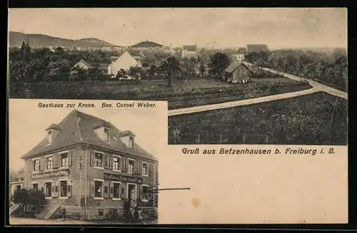 AK Betzenhausen b. Freiburg, Gasthaus zur Krone, Ortsansicht