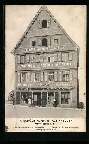 AK Messkirch i. Bd., Geschäft Manufactur F. Schüle, Herren-Damen Confection