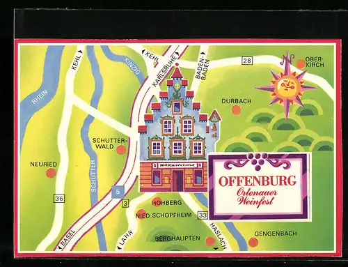 AK Offenburg, Ortenauer Weinfest, Umgebungskarte