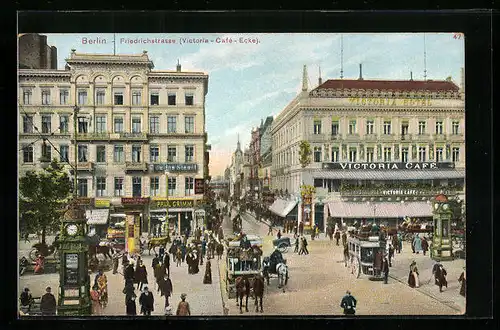 AK Berlin, Friedrichstrasse, Victoria-Cafe-Ecke