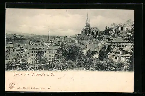AK Buchholz i. Sa., Panoramaansicht des Ortes