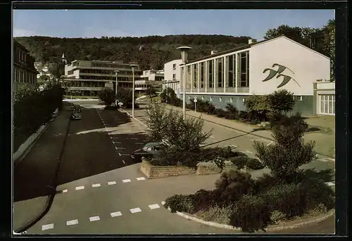 AK Plochingen /Neckar, Hallenbad und neues Gymnasium, VW Käfer