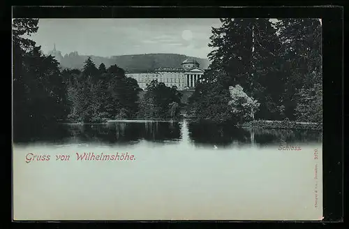 Mondschein-AK Kassel-Wilhelmshöhe, Bergpark mit Herkules