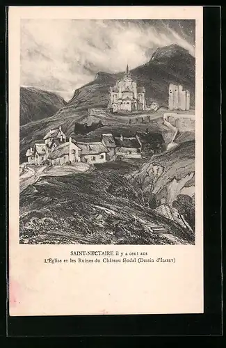 AK Saint-Nectaire, L`eglise et les Ruines du Chateau féodal