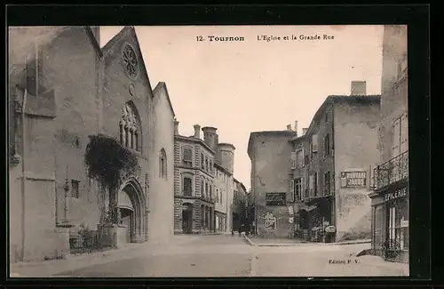 AK Tournon, L`Eglise et la Grande Rue