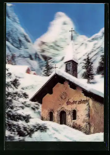 3D-AK Kirche in den Alpen im Winter