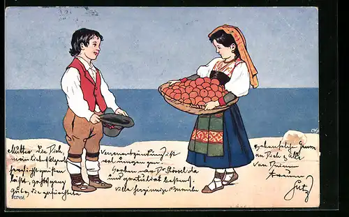 Künstler-AK Brüder Kohn (B.K.W.I) Nr. 602-10: Mädchen mit Orangenkorb