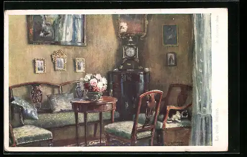 Künstler-AK Brüder Kohn (B.K.W.I) Nr. 1039: Bürgerliches Wohnzimmer mit Kamin