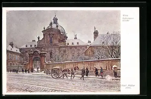 Künstler-AK Brüder Kohn (B.K.W.I) Nr. 908-10: Wien, Partie an der Salesianer Kirche