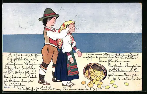 Künstler-AK Brüder Kohn (B.K.W.I) Nr. 602-2: Junge hält Mädchen die Augen zu