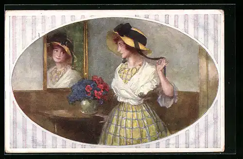 Künstler-AK Brüder Kohn (B.K.W.I) Nr. 437-5: Junge Dame betrachtet sich im Spiegel