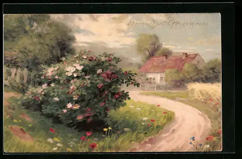 Künstler-AK Meissner & Buch (M&B) Nr. 2592: Spazierweg zum Dorf im Frühling