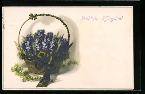Künstler-AK Meissner & Buch (M&B) Nr. 2262: Pfingstgrüsse mit blauen Blumen im Korb