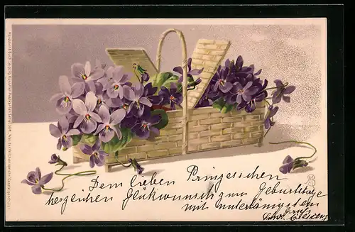 Künstler-AK Meissner & Buch (M&B) Nr. 1304: Geflochtener Korb mit Veilchen