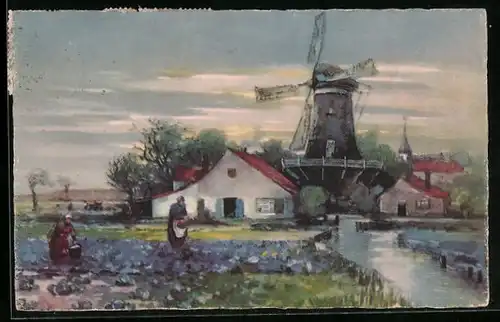 Künstler-AK Meissner & Buch (M&B) Nr. 2357: Bauernhof mit Windmühle und Bäuerinnen