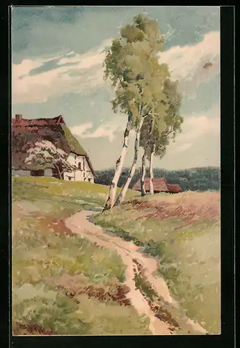 Künstler-AK Meissner & Buch (M&B) Nr. 1308: Feldweg mit Haus im Sonnenschein