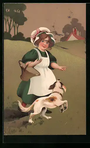 Künstler-AK Meissner & Buch (M&B) Nr. 1904: Junges Mädchen mit Hund