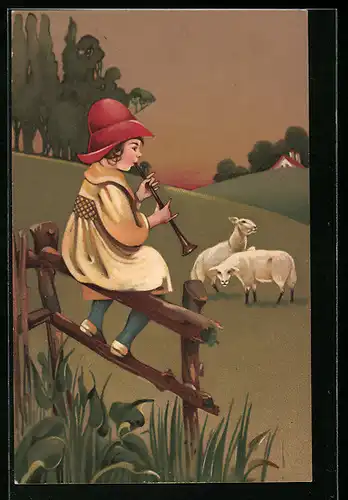 Künstler-AK Meissner & Buch (M&B) Nr. 1904: Junger Hirte mit Schäfchen