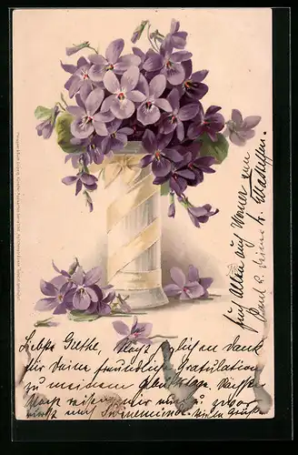 Künstler-AK Meissner & Buch (M&B) Nr. 1160: Veilchenstrauss in schöner Vase
