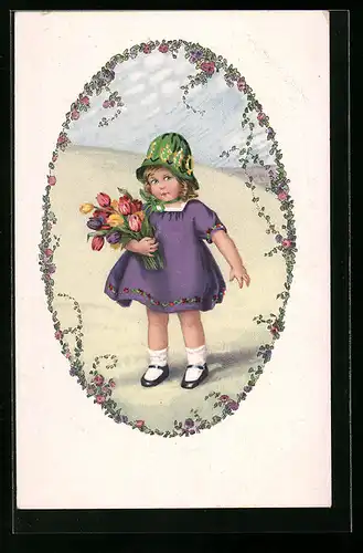 Künstler-AK Meissner & Buch (M&B) Nr. 2366: Kleines Mädchen mit Tulpenstrauss