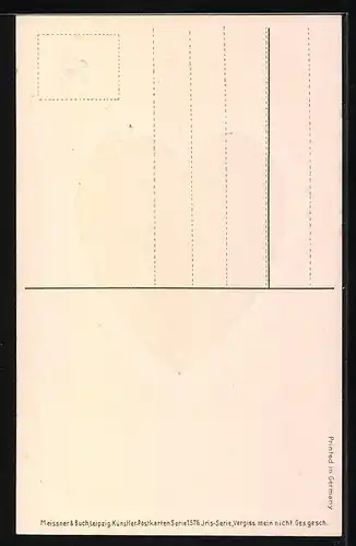 Künstler-AK Meissner & Buch (M&B) Nr. 1576: Vergiss mein nicht, Frau füttert Hühner, Herz