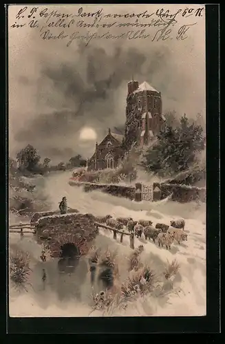 Künstler-AK Meissner & Buch (M&B) Nr. 1276: Wie könnt ich Dein vergessen, Schäfer mit Schafen