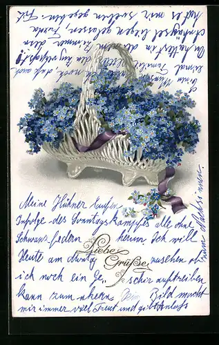 Künstler-AK Meissner & Buch (M&B) Nr. 2285: Korb mit Vergissmalnicht, Blumen