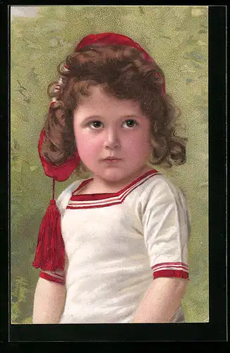 Künstler-AK Meissner & Buch (M&B) Nr. 2556: Süsses Kind mit roter Mütze