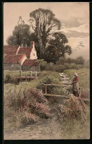 Künstler-AK Meissner & Buch (M&B) Nr. 1251: Dein Heim, Dein Glück, Uferpartie mit Haus