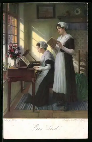 Künstler-AK Meissner & Buch (M&B) Nr. 2608: Zwei Junge Damen musizieren