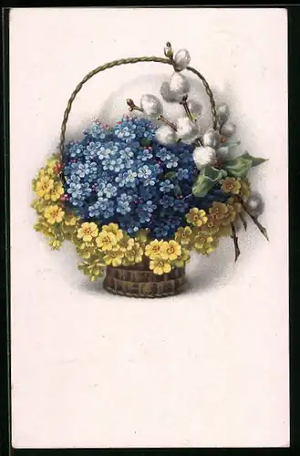 Künstler-AK Meissner & Buch (M&B) Nr. 2379: Korb mit Primeln und Veilchen