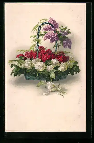 Künstler-AK Meissner & Buch (M&B) Nr. 2261: Korb mit Tulpen und Flieder