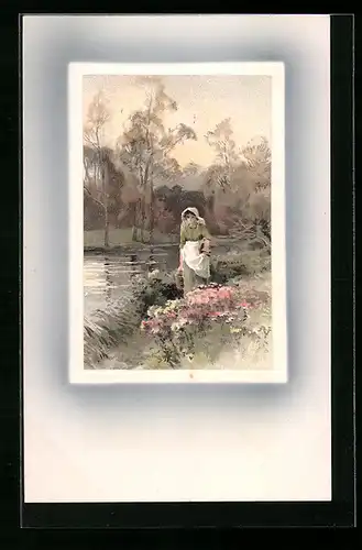 Künstler-AK Meissner & Buch (M&B) Nr. 1526: Junge Frau am Flussufer