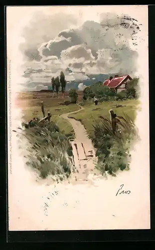 Künstler-AK Meissner & Buch (M&B) Nr. 1098: Wiesenlandschaft unter Wolkenhimmel